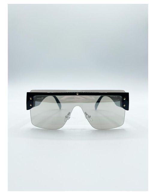 SVNX White Oversized Flat Top Sunglasses With Mirrored Lens