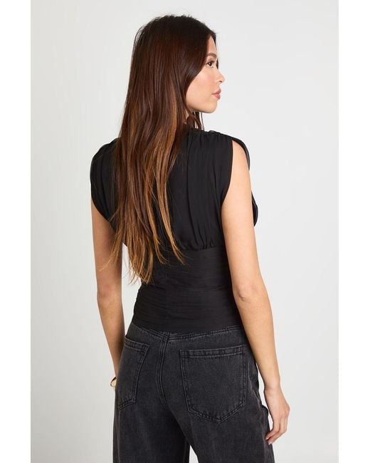 Boohoo Black Pleated Chiffon Plunge Top