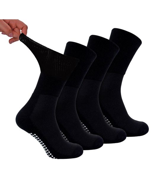 Dr.Socks Black 4 Pack Bamboo Diabetic Socks With Grips For And for men
