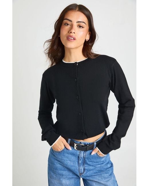 Boohoo Black Super Soft Contrast Neck Knitted Cardigan