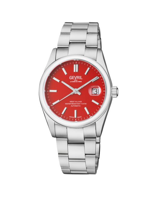 Gv2 Red Gevril Automatic West Village Dial Stainless Steel Bracelet for men