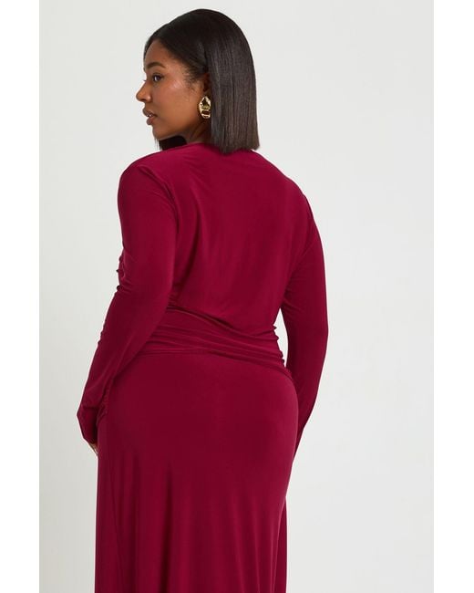 Boohoo Plus Gathered Bust Trim Detail Long Sleeve Top