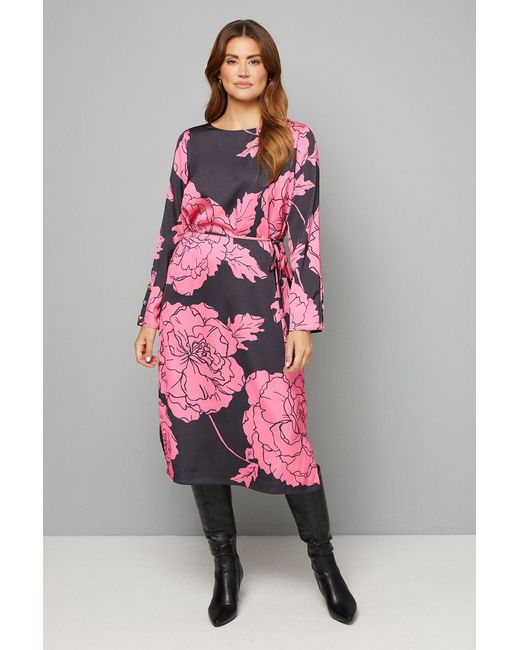 Wallis Pink Floral Print Belted Column Dress