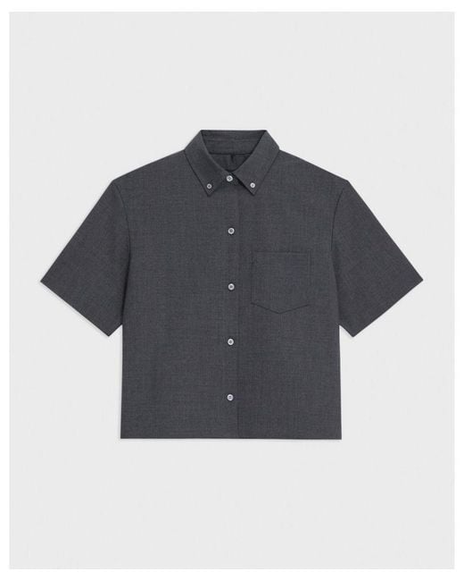 Theory Black Cropped Short-Sleeve Shirt