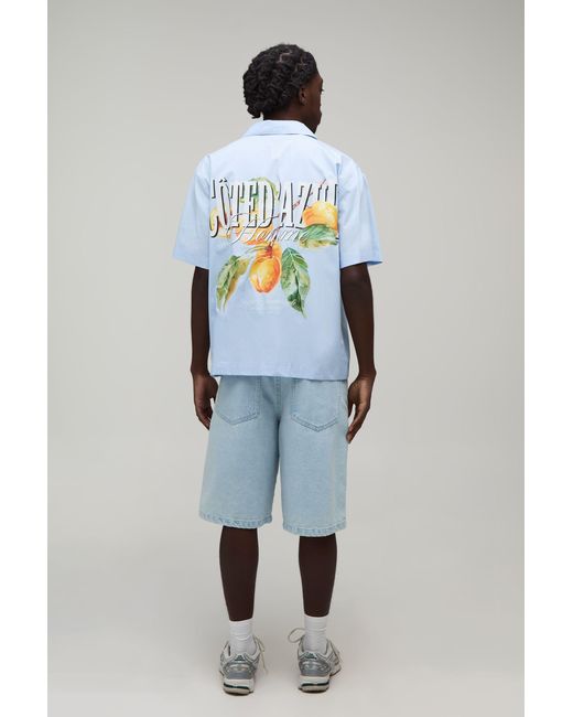 BoohooMAN Blue Oversized Short Sleeve Print Shirt for men