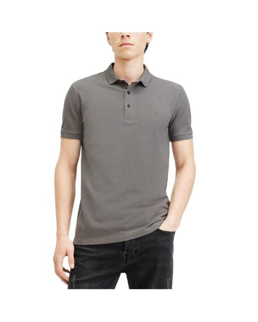 AllSaints Gray Polo Shirt Reform Summer Pique Casual Short Sleeve Pullover Tee for men