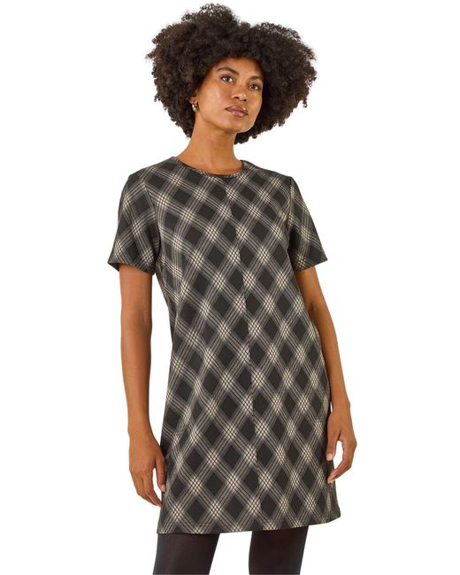 Roman Black Check Print T-Shirt Stretch Dress