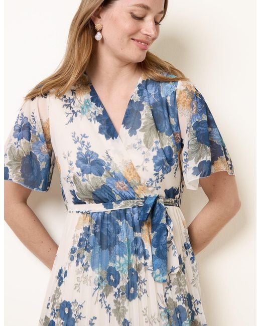 Blue Vanilla Blue Crossover Pleated Print Dress