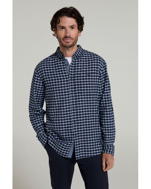 Mountain Warehouse Blue 'Driftwood' Check Print Shirt Cotton Long Sleeved Everyday Top for men