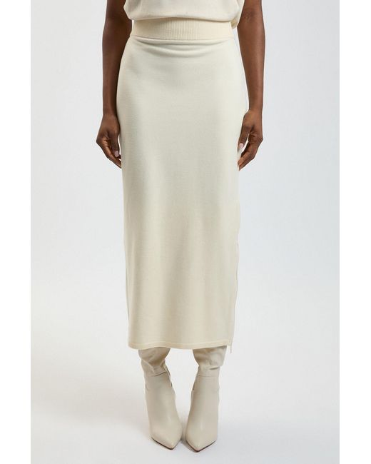 Karen Millen Natural Wool Look Side Split Detail Knit Midi Skirt