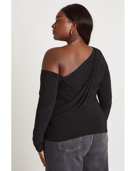 Boohoo Black Plus Slinky Draped Asymmetric Top