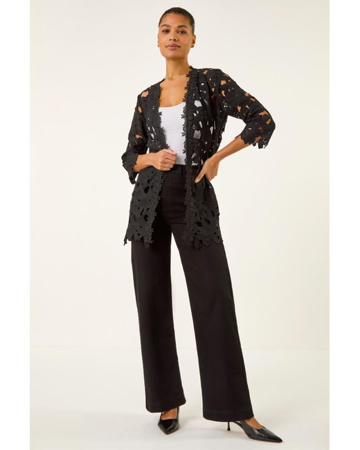 Roman Blue Crochet Lace Longline Jacket