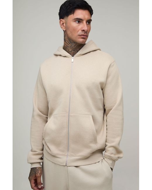 BoohooMAN Natural Tall Essential Regular Fit Zip Through Hoodie for men