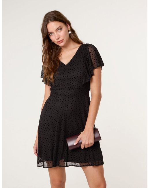 Blue Vanilla Black Flippy Sleeve Flared Mini Dress