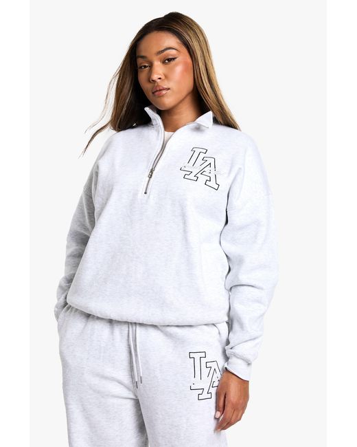 Boohoo White Plus La Embroidered Half Zip Sweater