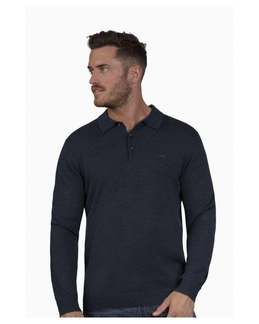 Raging Bull Blue Big & Tall Long Sleeve Knitted Polo for men