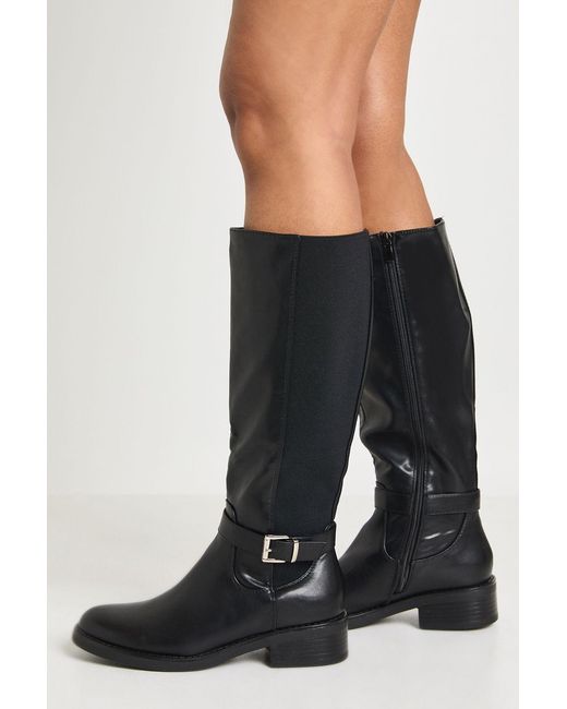 Boohoo Black Buckle Detail Chunky Knee High Boots