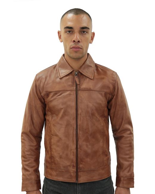 Infinity Leather Brown Harrington Jacket-Shanghai for men