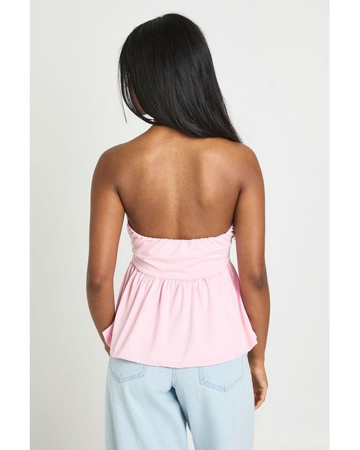 Boohoo Blue Ruched Bust Peplum Bandeau Top