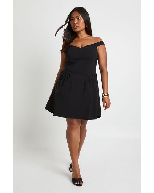 Boohoo Black Plus Bengaline Bardot Skater Dress