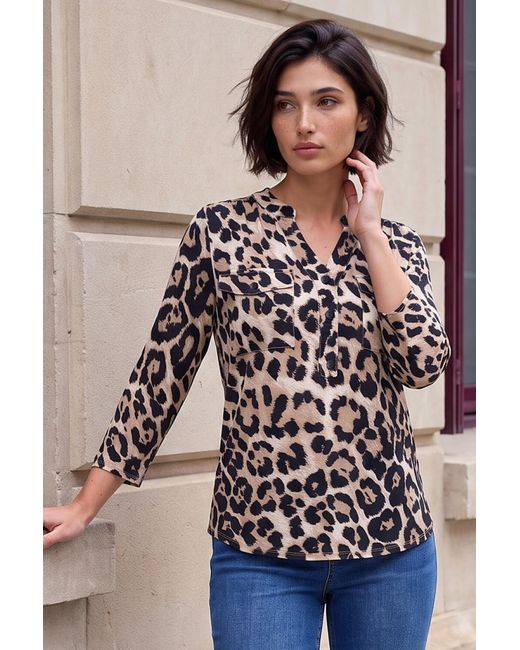 Roman Black Petite Animal Button Top