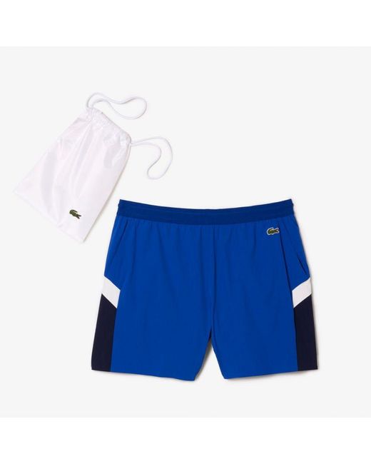 Lacoste Blue Recycled Polyamide Colourblock Swimming Trunks for men