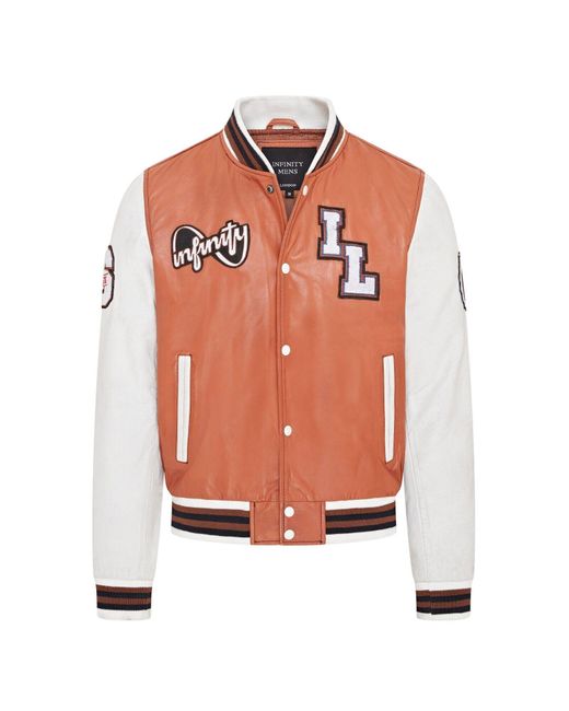 Infinity Leather Orange Baseball Letterman Bomber Jacket for men