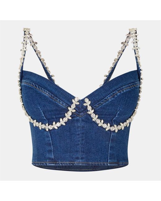Amy Lynn Blue Amylynn Bead Sweetheart Neck Spaghetti Strap Bustier Bodysuit