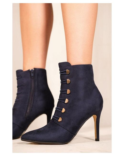 Where's That From Blue 'Blythe' Pointed Toe Mid Heel Ankle Boots