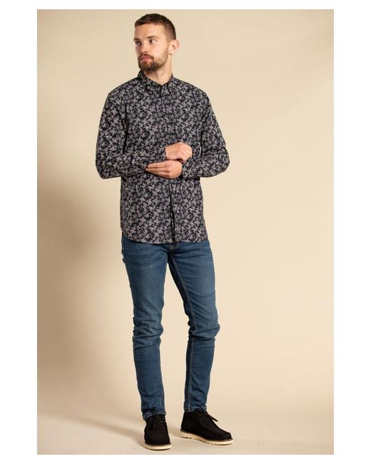 French Connection Black Cotton Long Sleeve Floral Shirt for men
