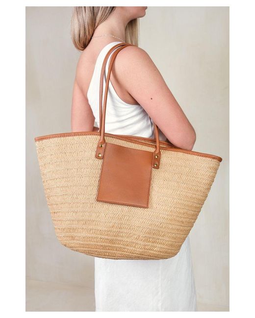 Where's That From White 'Shell' Ratan Beach Bag With Front Pocket Detail