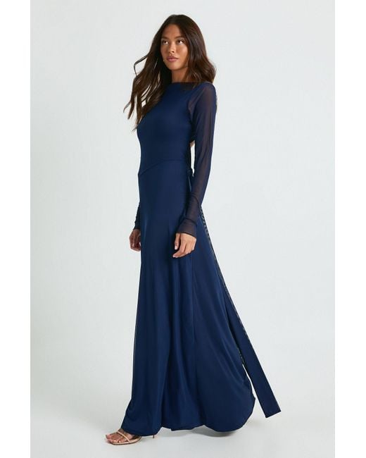 Boohoo Blue Long Sleeve Twist Detail Open Back Maxi Dress
