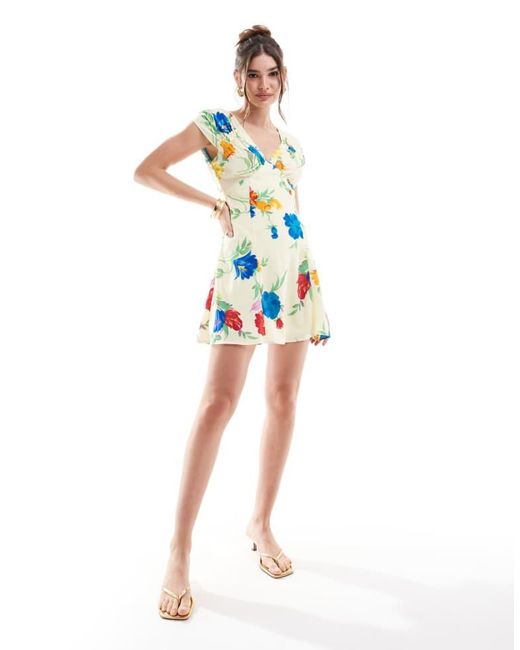 ASOS Blue V Neck Ruched Bust Detail Mini Tea Dress