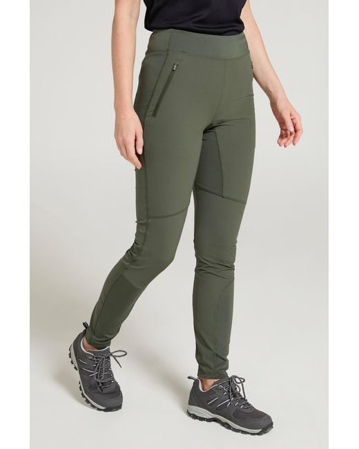 Mountain Warehouse Green 'Etna' Hiking Leggings Water Resistant Stretchy Bottoms Polyamide