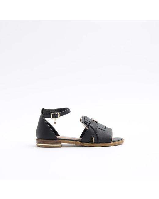 River Island Black Sandals Peep Toe Flat Material_Pu