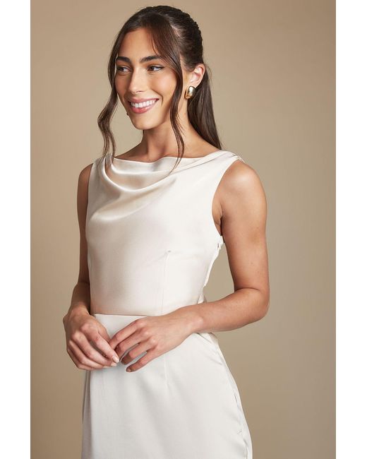Oasis Natural Cowl Neck Open Back Midi Bridesmaid Dress