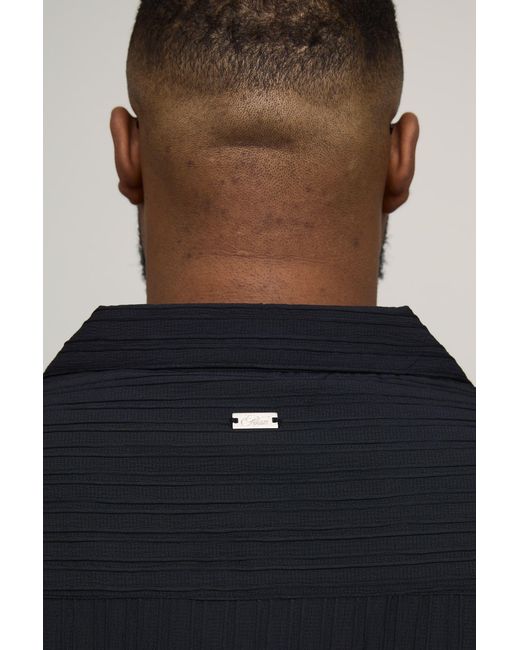 BoohooMAN Blue Textured Pleated Regular Fit Short Sleeve Shirt for men