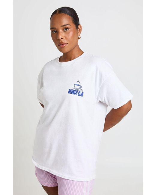 Boohoo White Plus Brunch Club Printed T Shirt