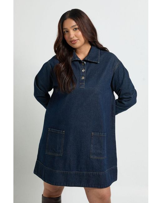 Boohoo Blue Plus Long Sleeve Denim Dress