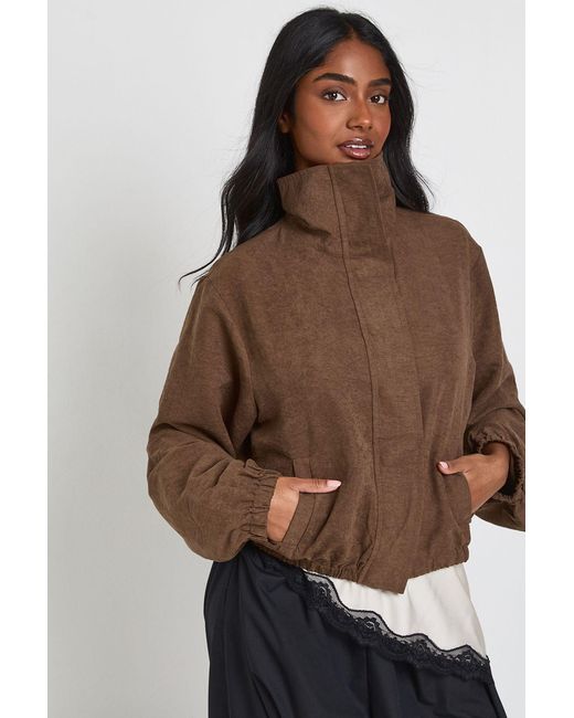 Boohoo Blue Funnel Neck Elasticated Waist Jacket