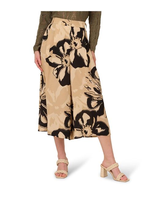 Adrianna Papell Natural Printed Airflow Zip Fly Wide Leg Soft Gaucho Trouser