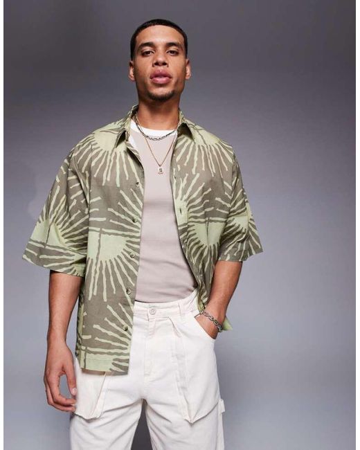 ASOS Brown Oversized Shirt With Sun Print for men