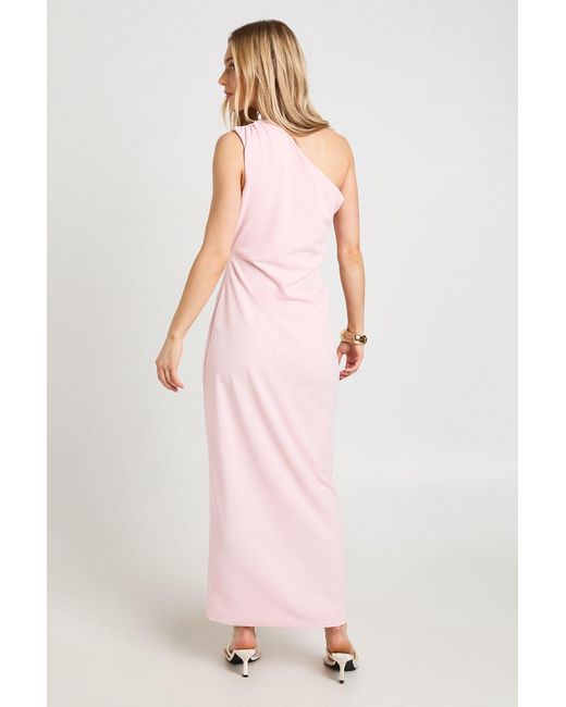 Boohoo Pink Petite Jersey Crepe One Shoulder Ruched Midi Dress
