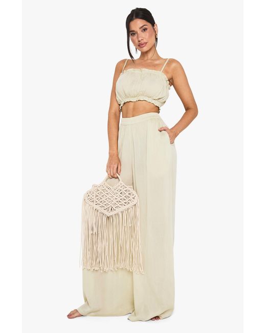 Boohoo Natural Tall Crinkle Palazzo Beach Co Ord