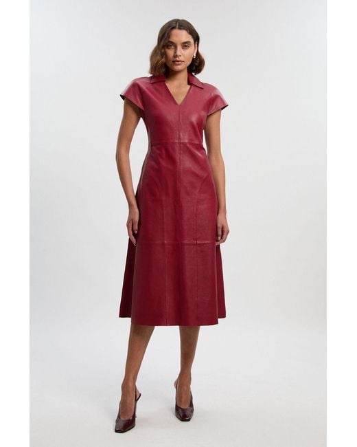 Karen Millen Leather Collared Tailored Midi Dress