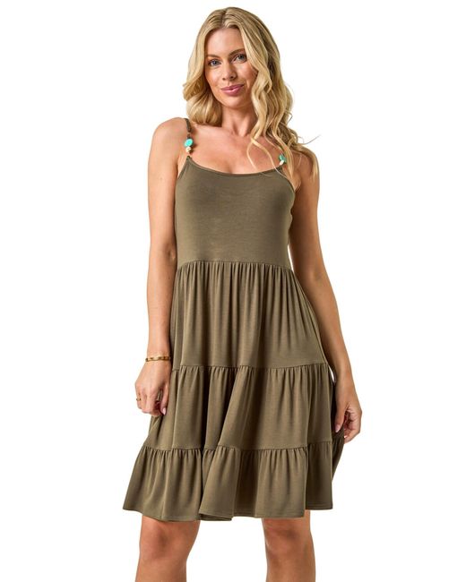 Roman Brown Petite Beaded Strappy Tiered Dress