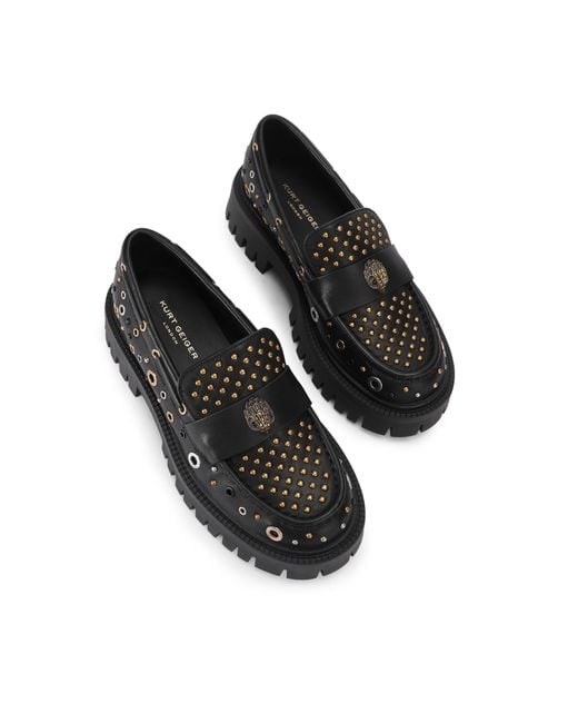 Kurt Geiger Black Leather Studded Chunky Loafer Loafers