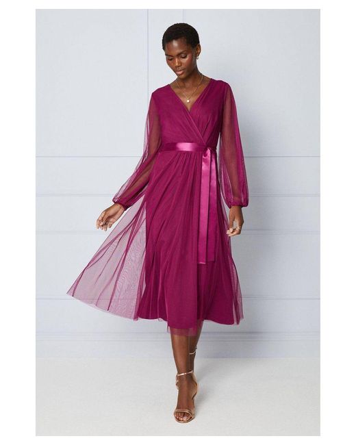 Wallis Purple Mesh Satin Tie Midi Dress