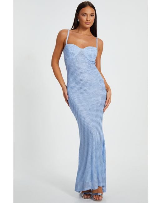Quiz Blue Diamante Maxi Dress