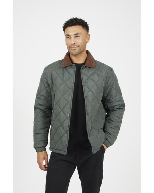 Brave Soul Gray Quilted Coach Jacket With Cord Collar for men